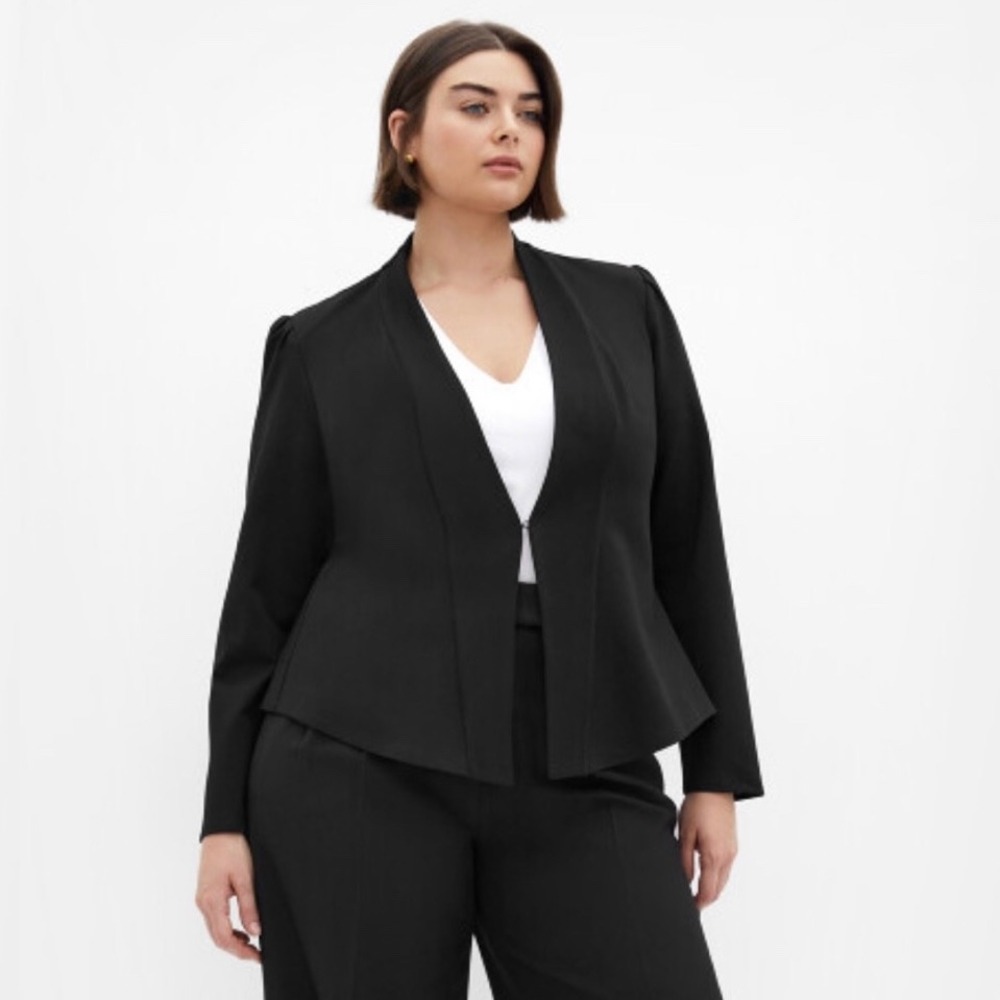 City Chic Praise Jacket Black Open Front Blazer Puff Shoulder Plus Size 20/L NWT